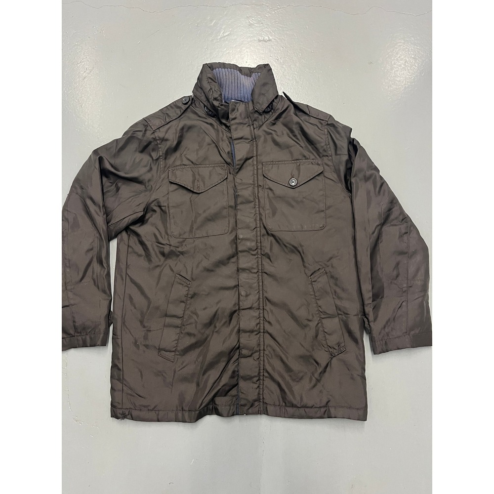 Nautica Mens Brown Nylon Field Jacket Quilted Lining Full Zip Parka Size L